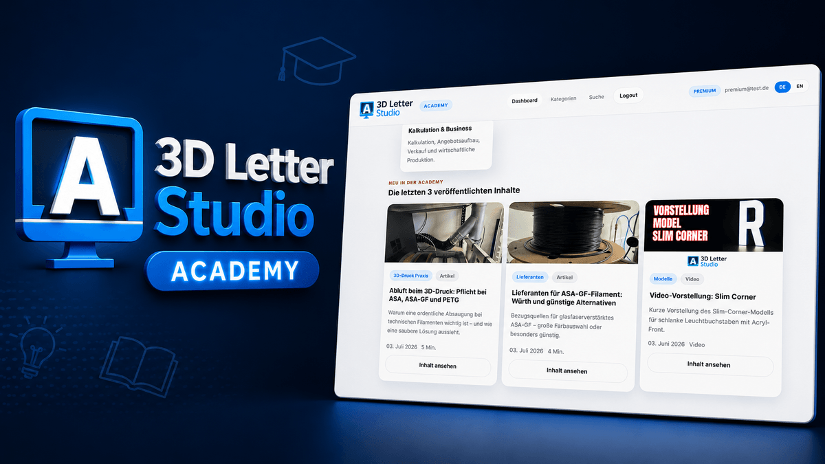 3D Letter Studio – Academy: Wissensdatenbank & Materiallehre