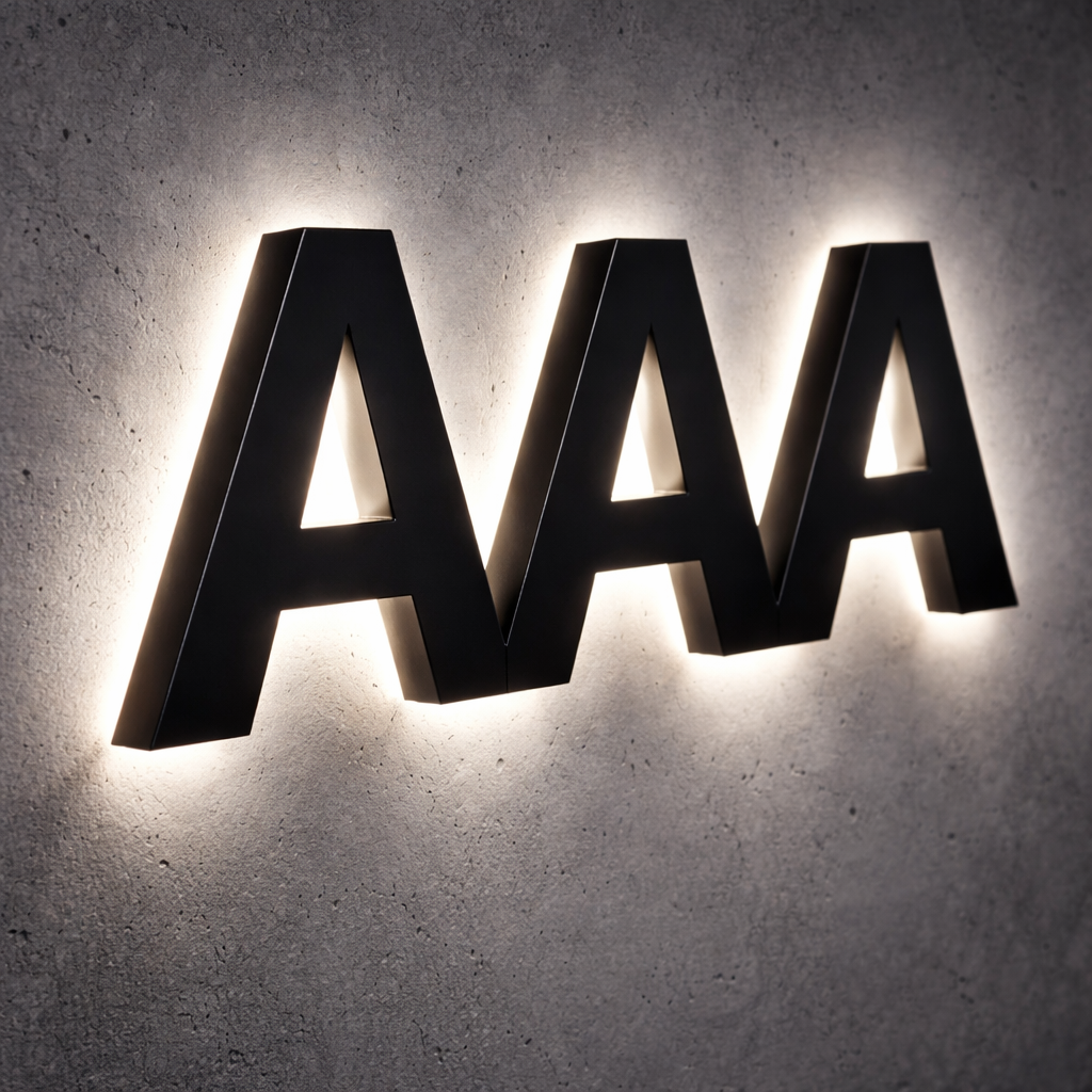 Hinterleuchtete Buchstaben mit Halo-Effekt